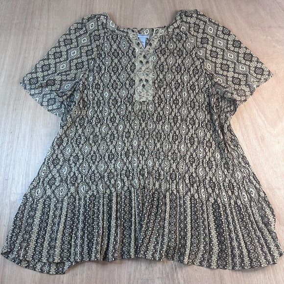 Catherines 3X 26/28W Brown Beaded Boho Top Tunic Plus Size Women’s - Picture 1 of 5